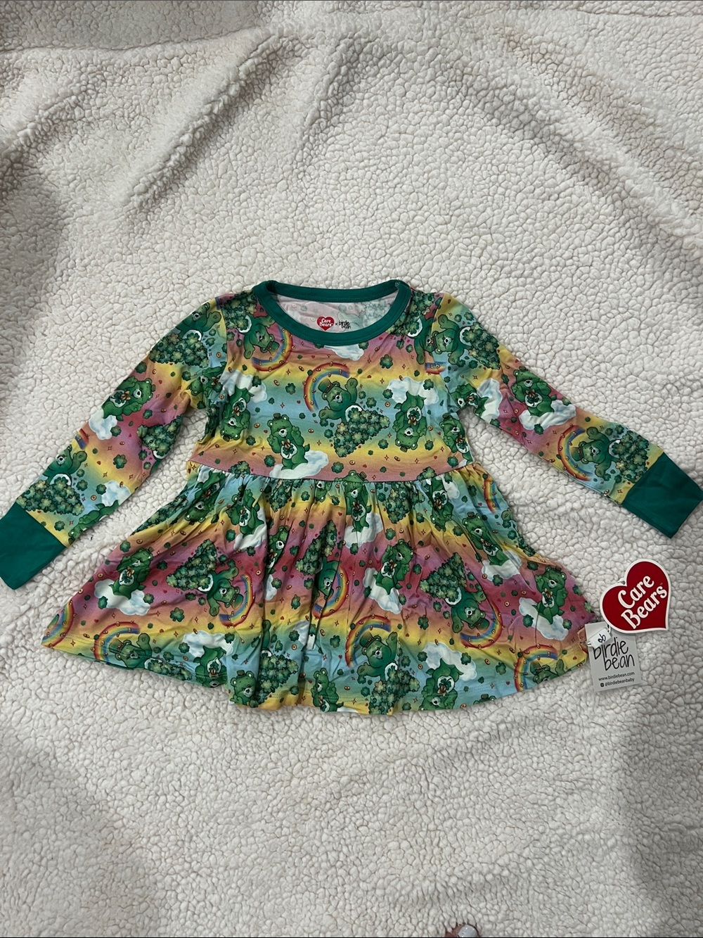 Care Bears Green Multi Rainbow Long-Sleeve Kids Dress &  leggings by Birdie Bean